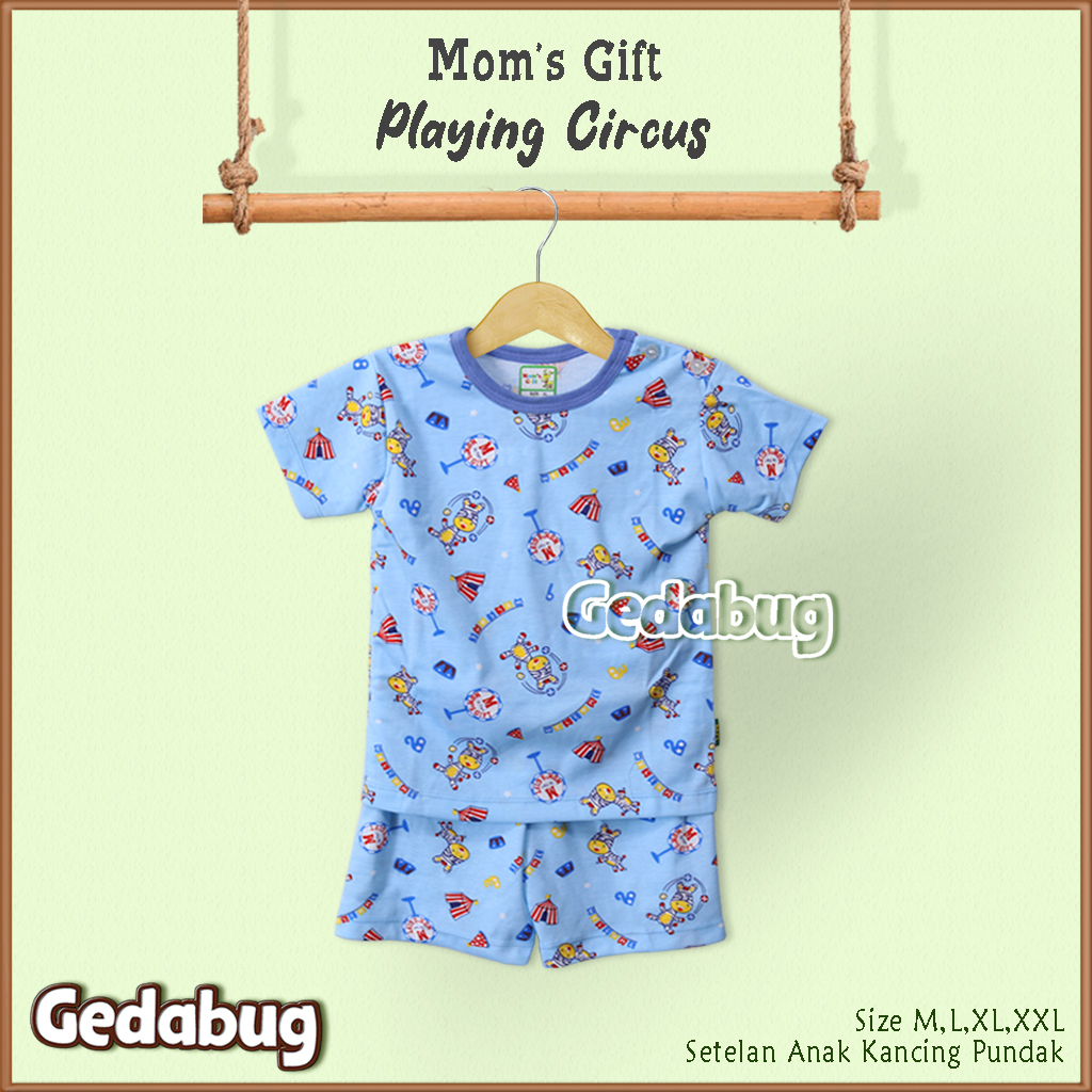 Setelan Kaos Anak Moms Gift Playing Circus PENDEK | Setelan Baju bermain Anak Mom's Gift | Gedabug