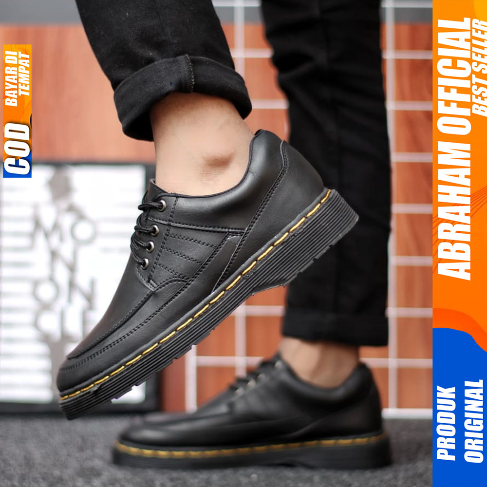 Sepatu Formal Docmart Pria Casual Kulit Hitam Pantofel Kerja Pria Abraham