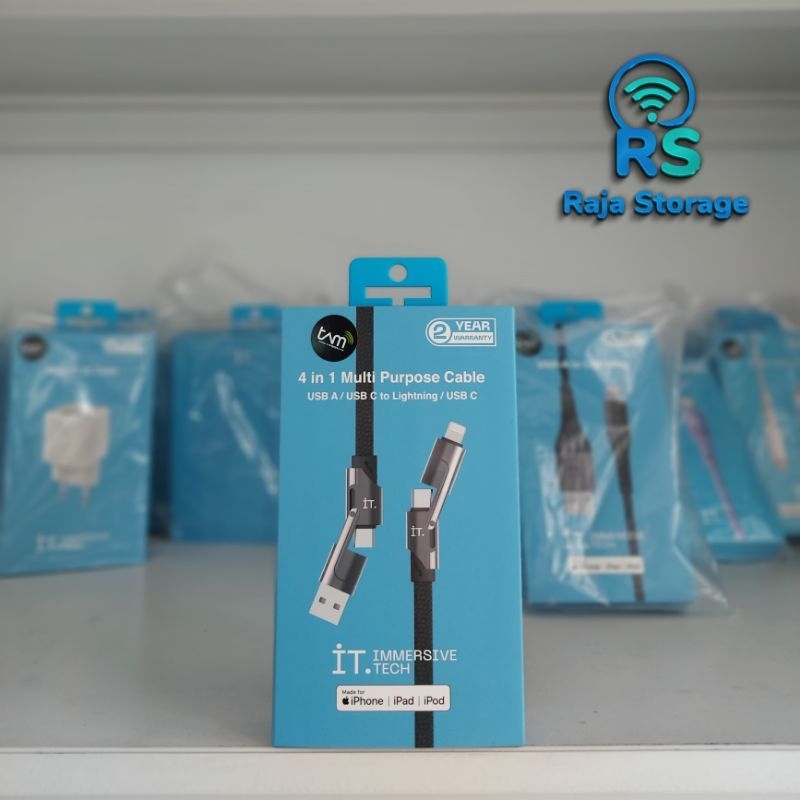 IT 4 in 1 USB A / Type C to Lightning / Type C Cable Charger iPhone iPad iPod Fast Charging 120cm OR