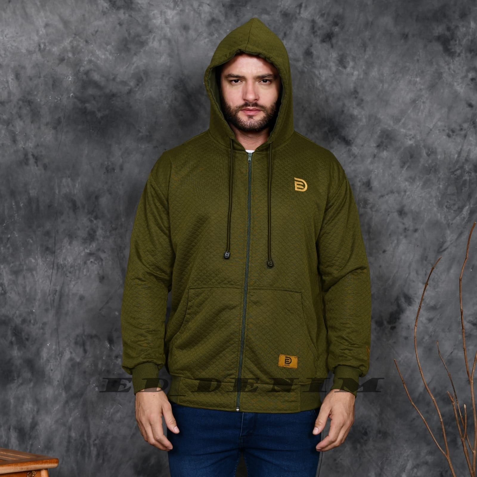 Sweater Ziper Hoodie Pria MotiF Diamond Logo Bordir