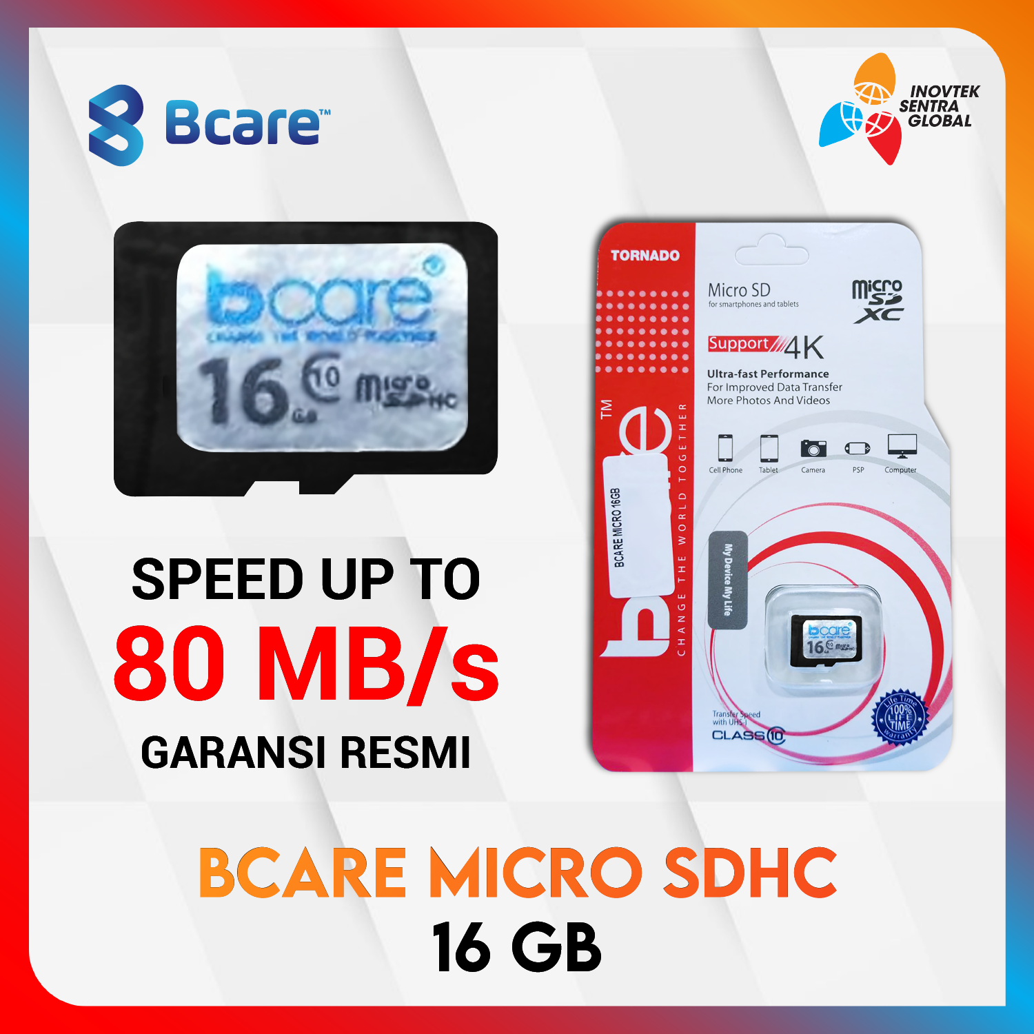 Bcare Micro SD 16GB Class 10 100Mbps - Memory Micro SD Card