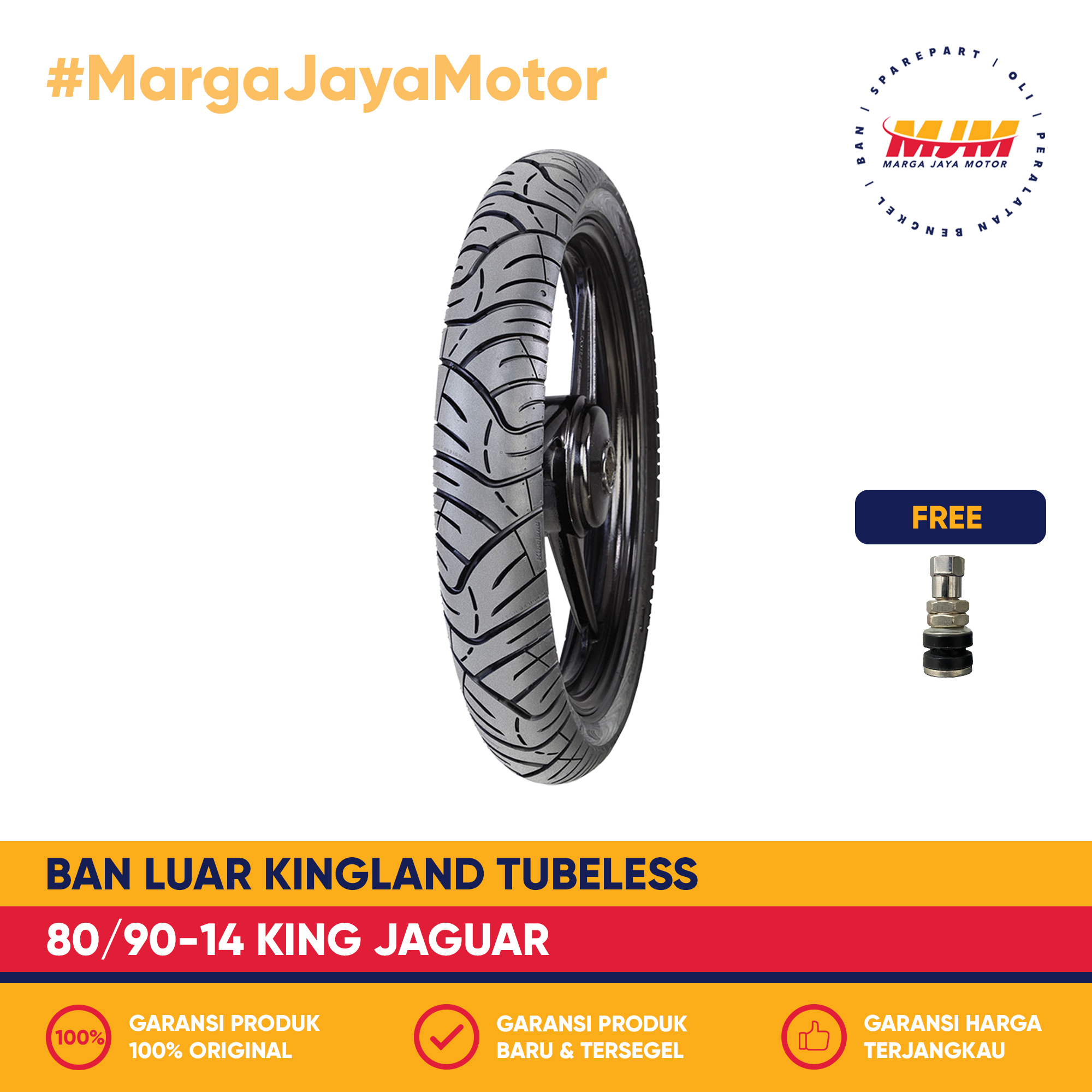 Ban Luar Kingland King Jaguar 80/90-14 Tubeless Free Pentil