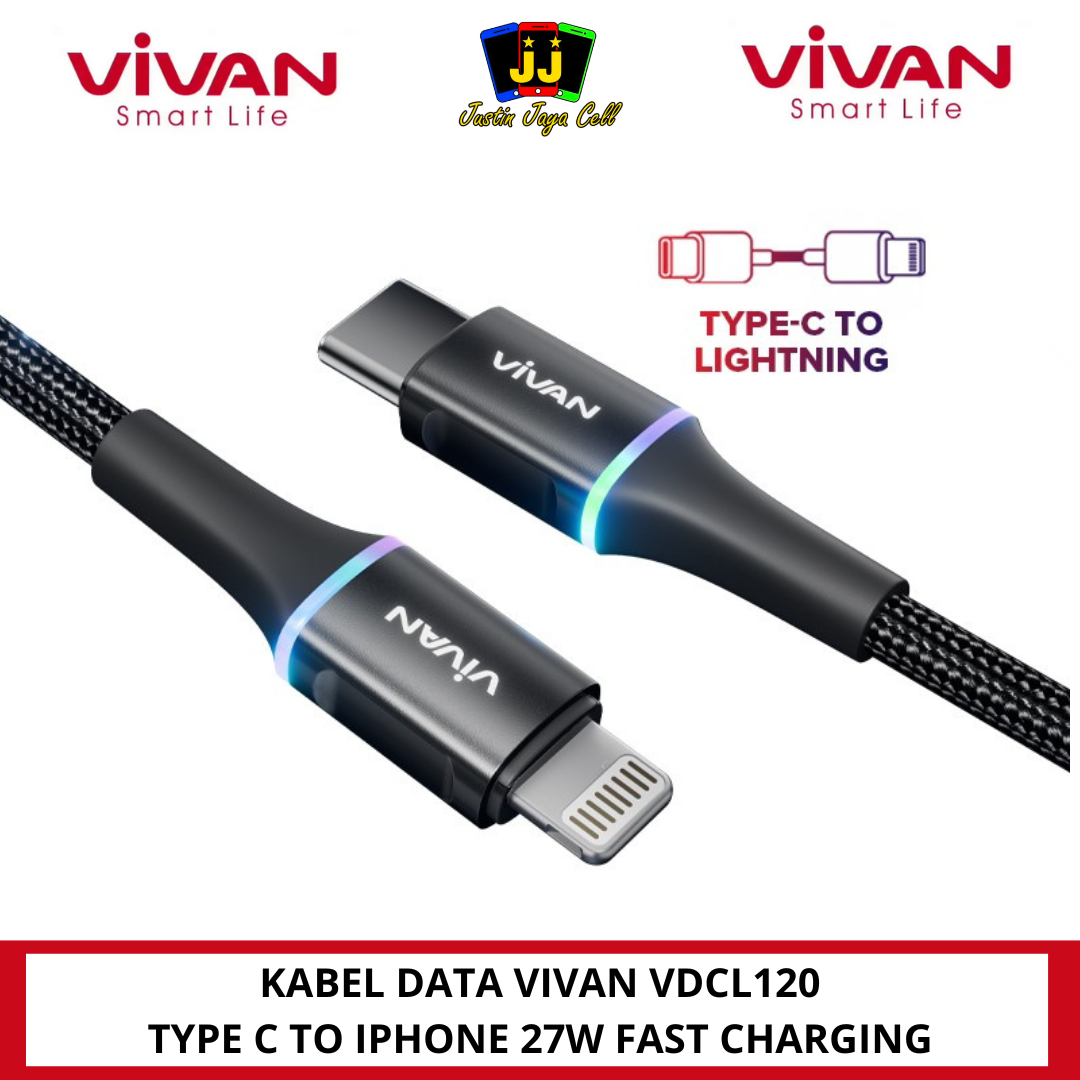 KABEL DATA TYPE C TO IPHONE VIVAN VDC120 27W FAST CHARGING RGB LIGHT 120 CM