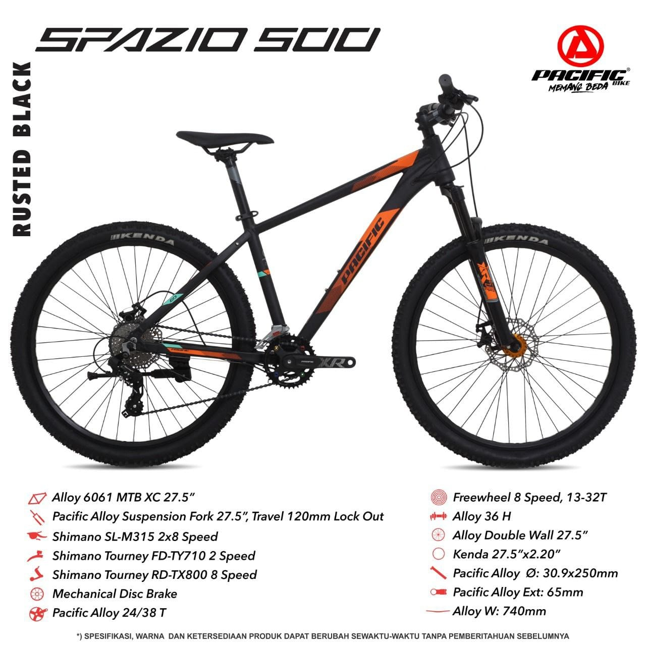 SEPEDA GUNUNG PACIFIC 27.5 MTB SPAZIO 500 2X8SPEED