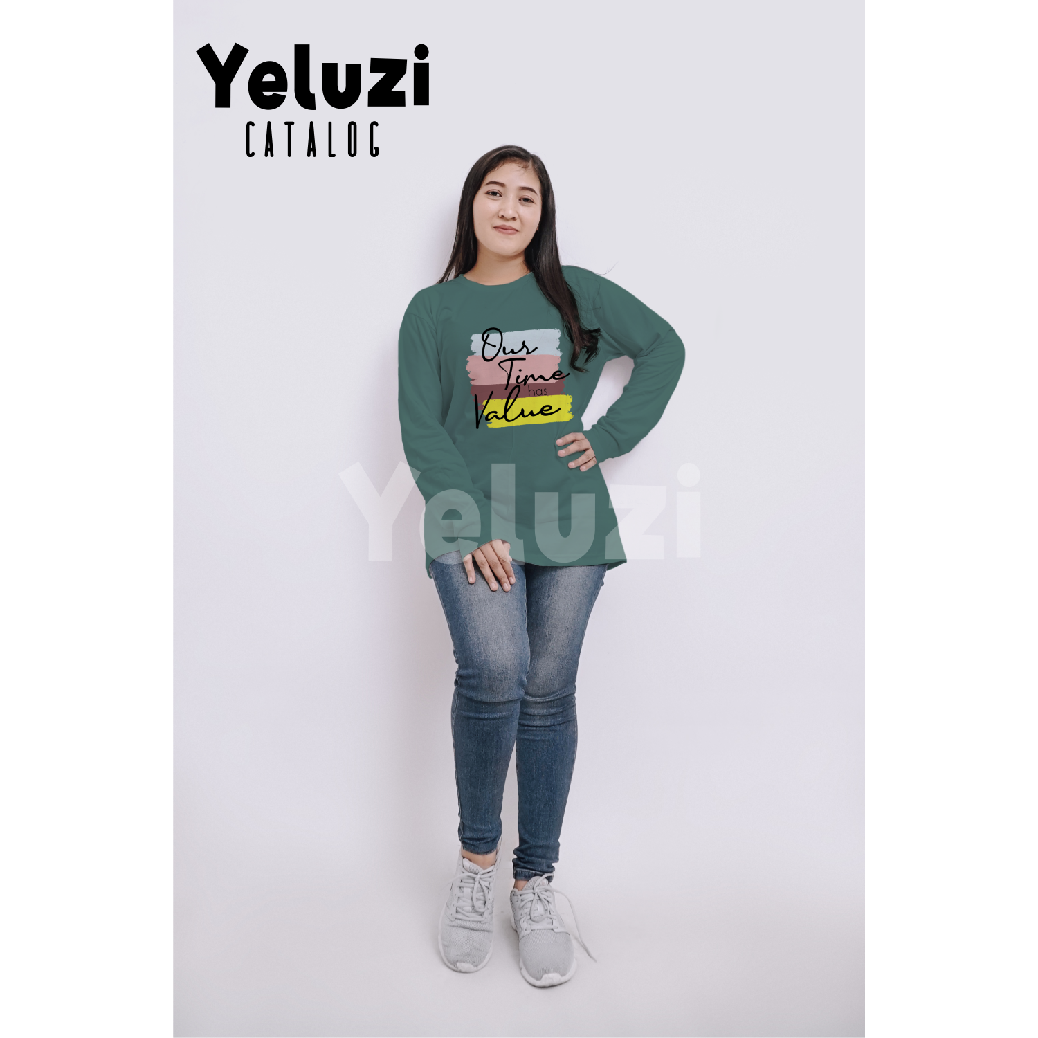 Baju Sarimbit Couple Keluarga Kaos Oblong Our Time Has Value - Sage Tua - YELUZI