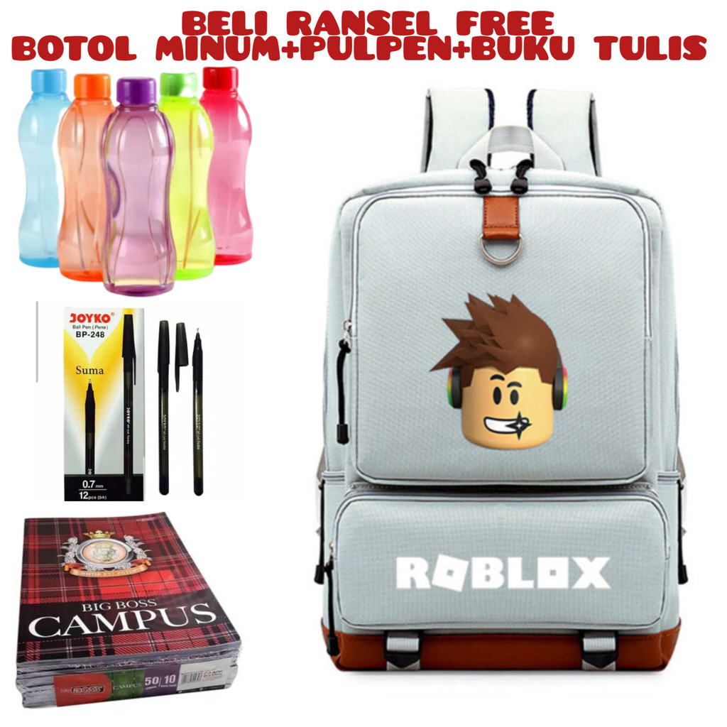 JS - Beli 1 Dapat 4-Tas Sekolah Roblox Ransel Untuk Remaja Gadis Anak-anak Mahasiswa Ransel Perjalanan Tas Bahu Tas Laptop Beli Ransel Free Botol Minum+Pulpen+Buku Tulis