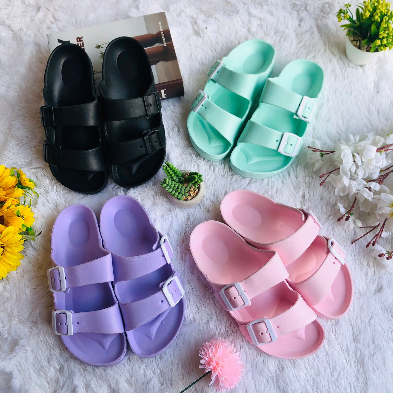 SLOP 2STRAP - Sandal Bahan EVA Karet Polos Wanita Slip On Korean Style Murah Empuk Anti Selip Sendal Jelly Wanita | SLIDE KARET