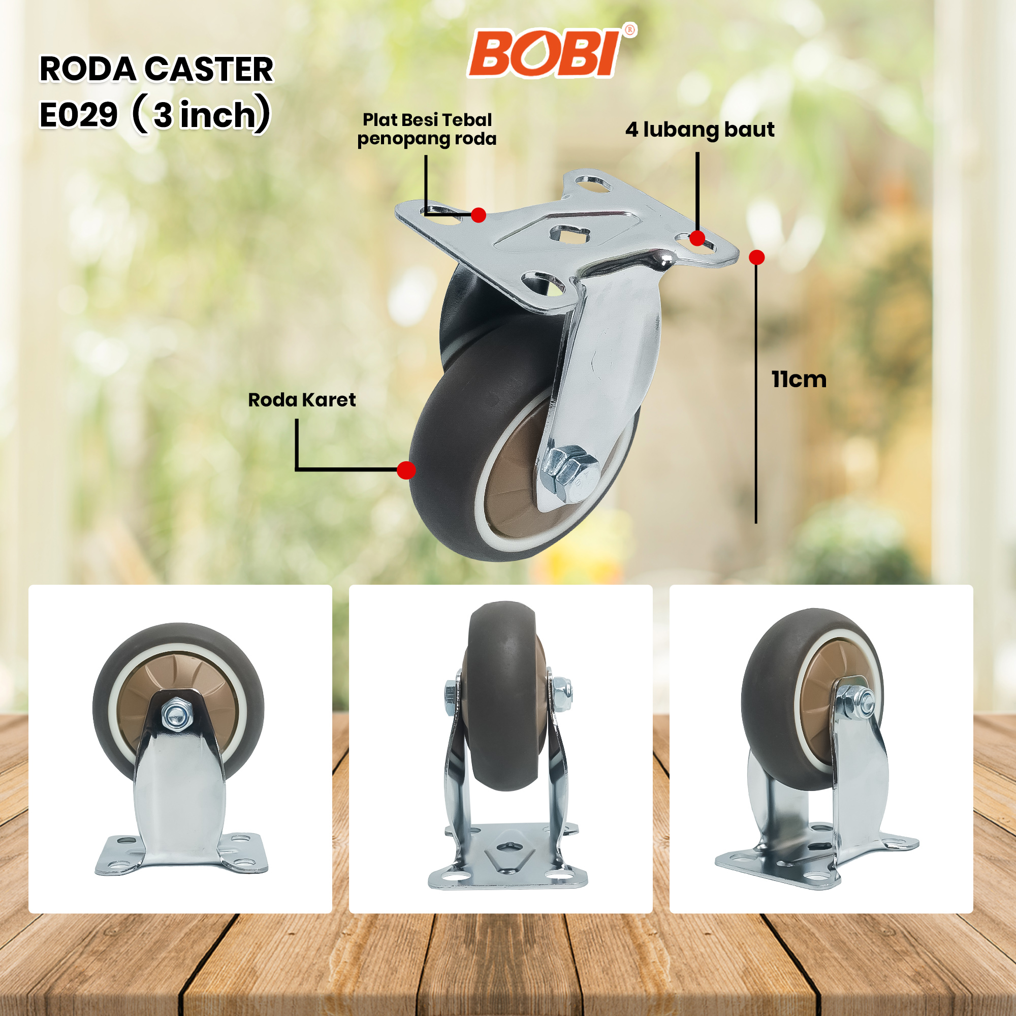 Roda Caster PVC NYLON // Roda Etalase Lemari 3 inch // Roda Serbaguna BOBI - Warna Random