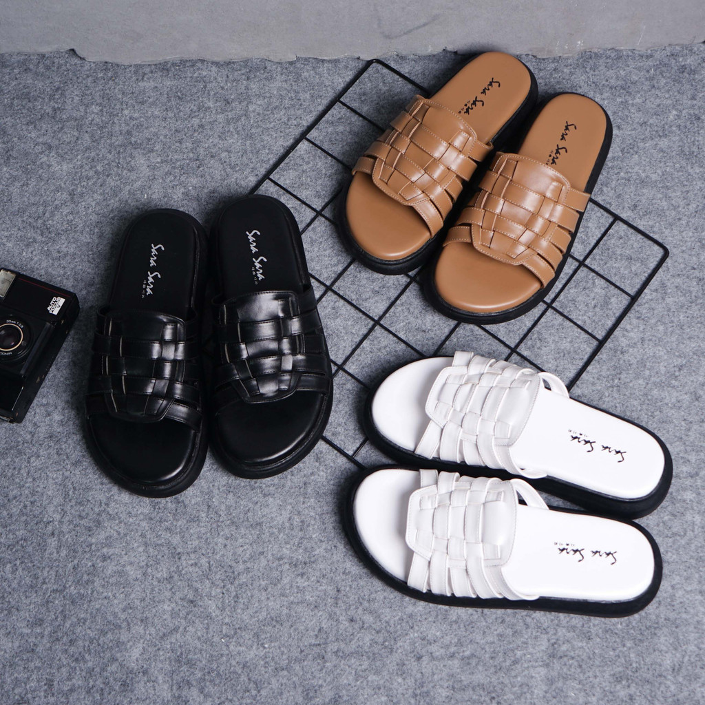 Sara Sara LARISSA Sandal Slop Wanita Kekinian Sendal Slide Cewek Slip On Sol Flatform Anyaman Terbaru