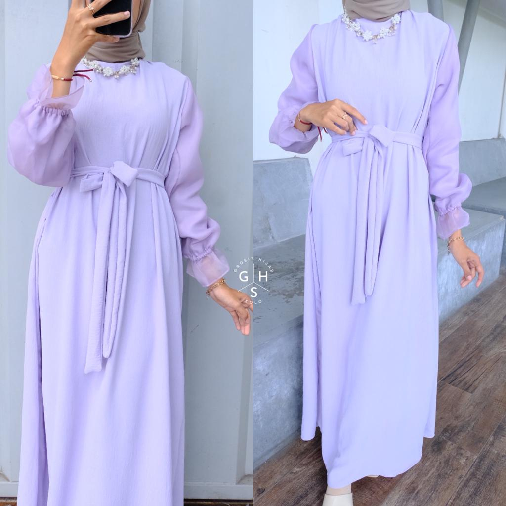 ABELIA GAMIS MAXI TALI KOMBINASI ORGANZA  DRESS WANITA CRINCLE AIRFLOW PREMIUM (DBY)