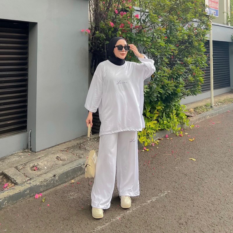 Lanre oneset-setelan blouse dan celana-setelan jumbo oversize