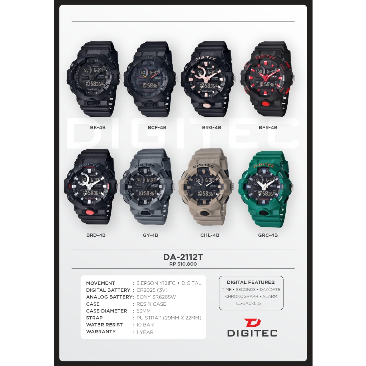 Jam Tangan Sport Pria Digitec 2112 Double Time Strap Rubber Karet Original