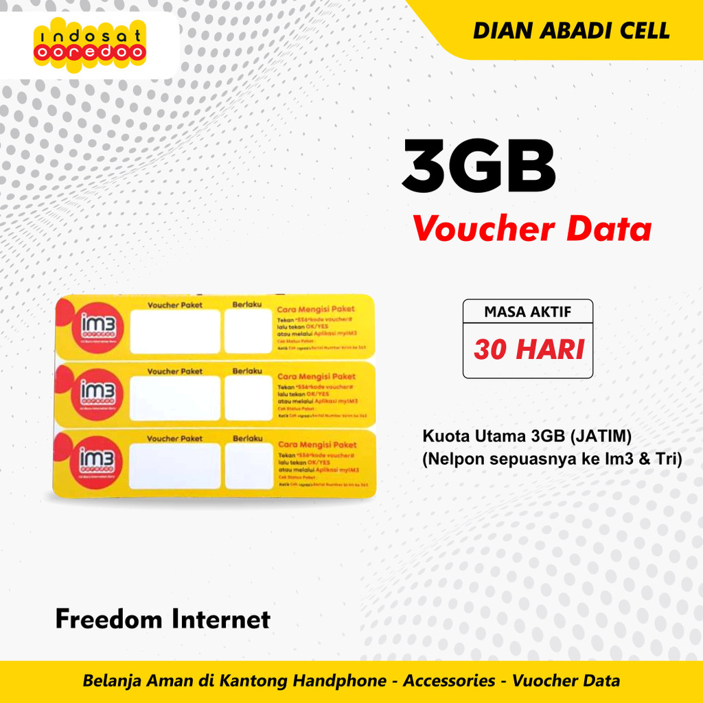 Voucher Indosat 3GB Freedom Internet / 30 HARI