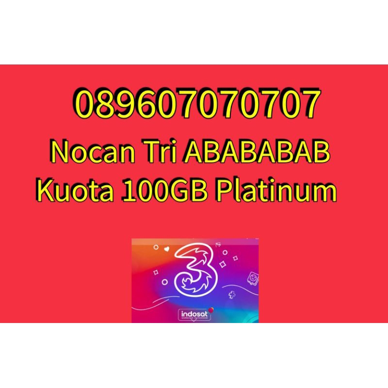 Nomor Cantik Nocan ABABABAB Kartu Perdana Tri Three 4G LTE Kuota 100GB Platinum