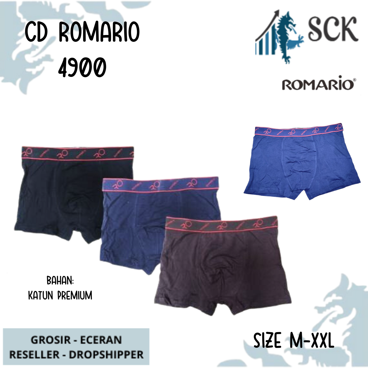 [ISI 1] CD Pria ROMARIO 4900 Model Boxer Bahan Katun / Celana Dalam Pria Boxer Katun Halus- ROMARIO 4-900