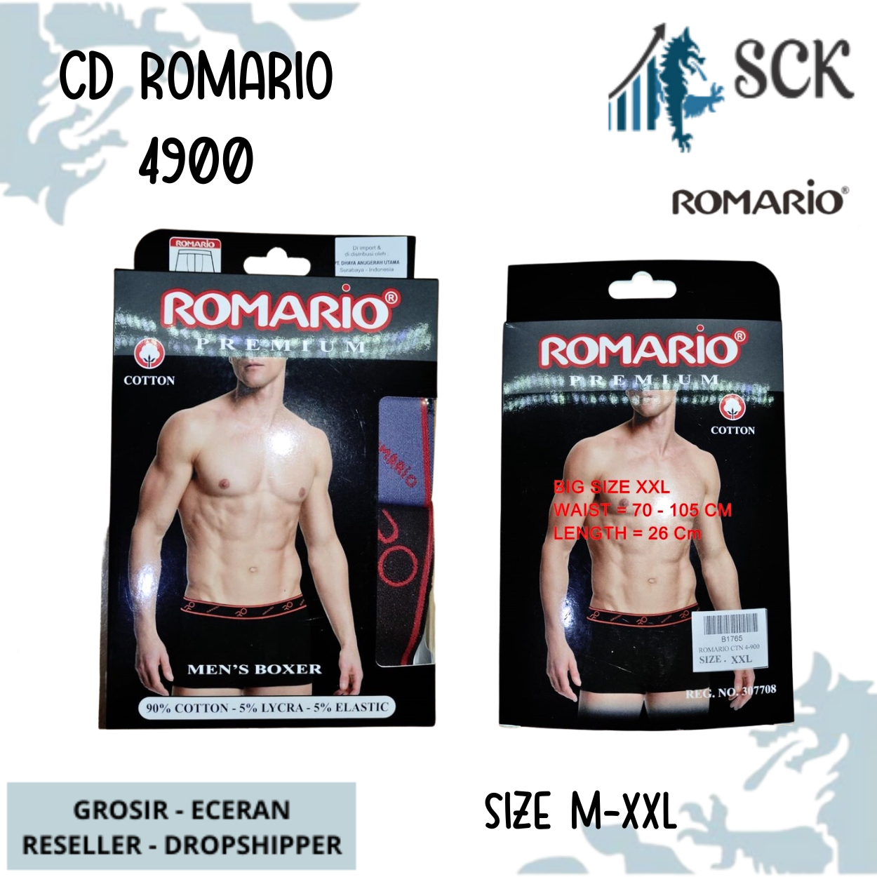 [ISI 1] CD Pria ROMARIO 4900 Model Boxer Bahan Katun / Celana Dalam Pria Boxer Katun Halus- ROMARIO 4-900