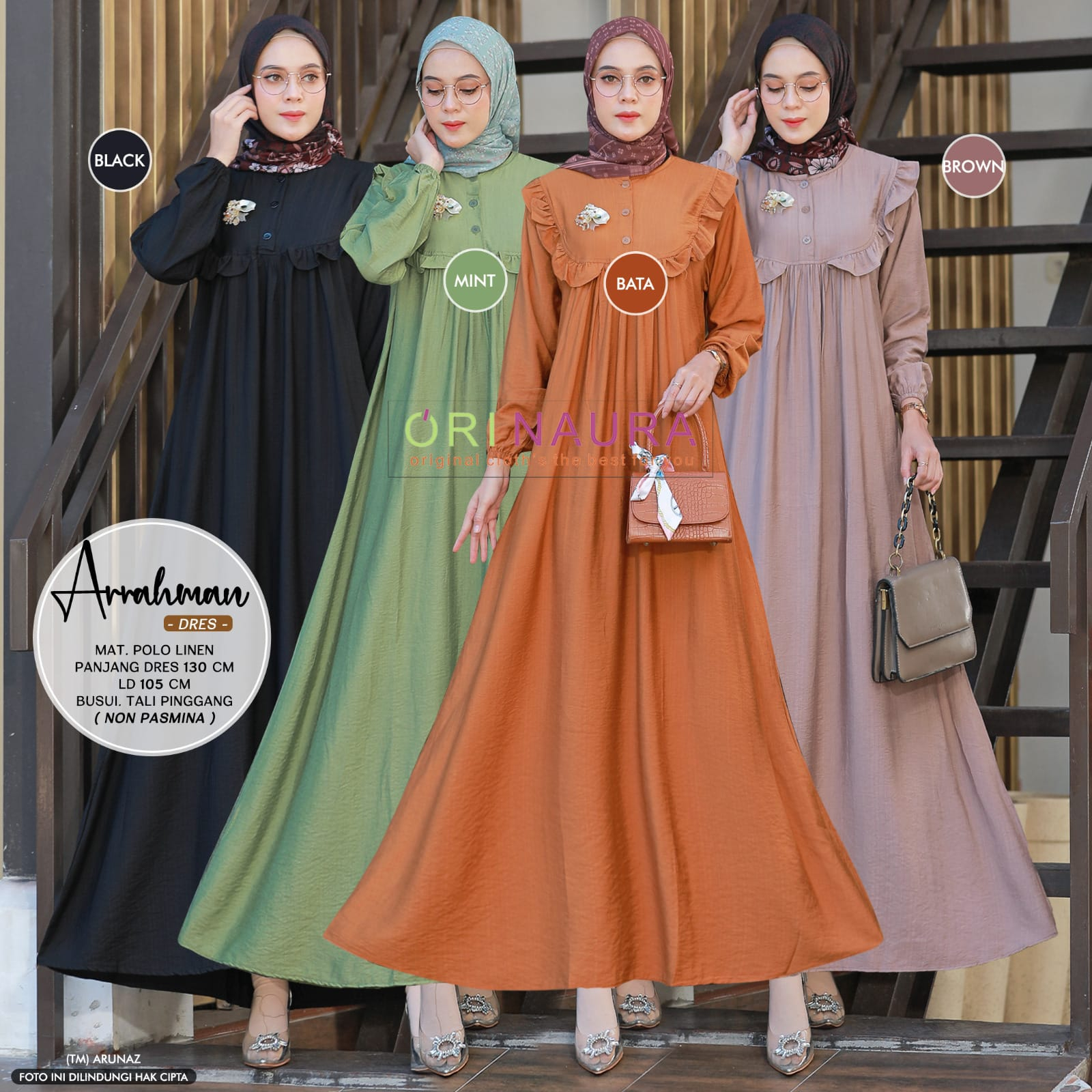 Arahman Dress Gamis Muslim Wanita Polos Polo Linen Original Produk By Orinaura