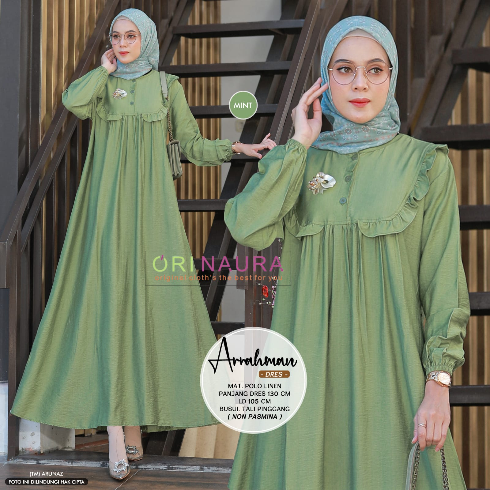 Arahman Dress Gamis Muslim Wanita Polos Polo Linen Original Produk By Orinaura