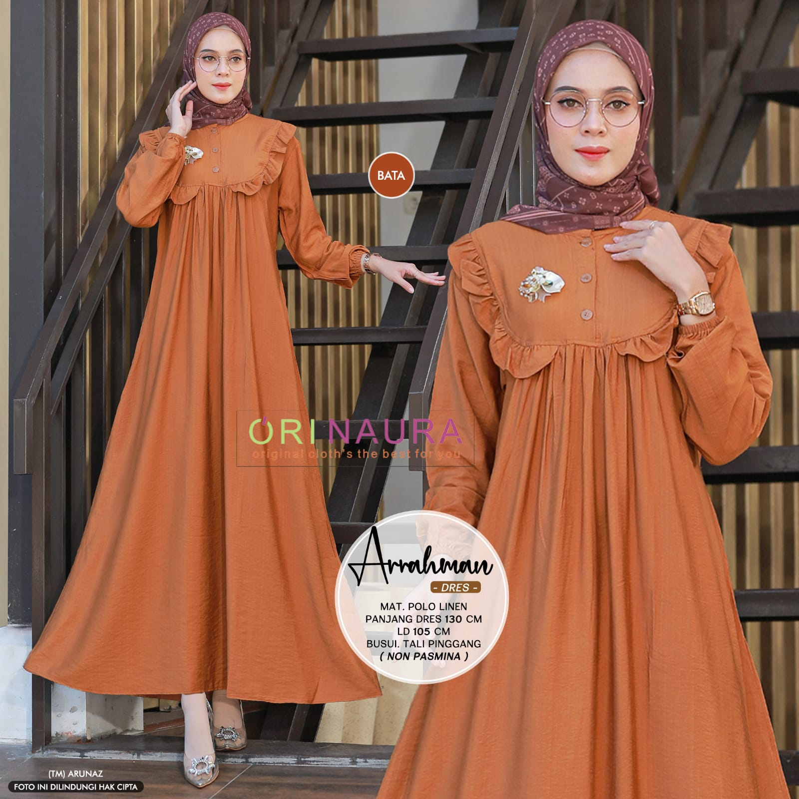 Arahman Dress Gamis Muslim Wanita Polos Polo Linen Original Produk By Orinaura