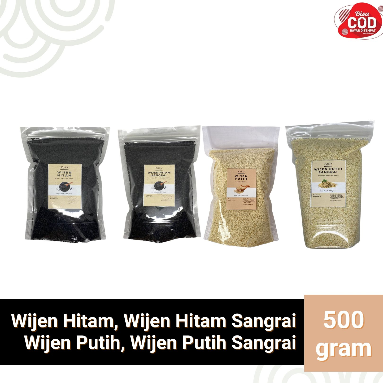 Wijen Hitam 500gr - Wijen Hitam Sangrai 500gr - Wijen Putih 500gr - Wijen Putih Sangrai 500gr