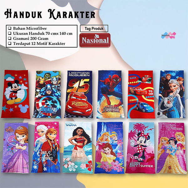 Handuk Anak Lembut Karakter Kartun 70x140 Super Lembut Menyerap Air Murah