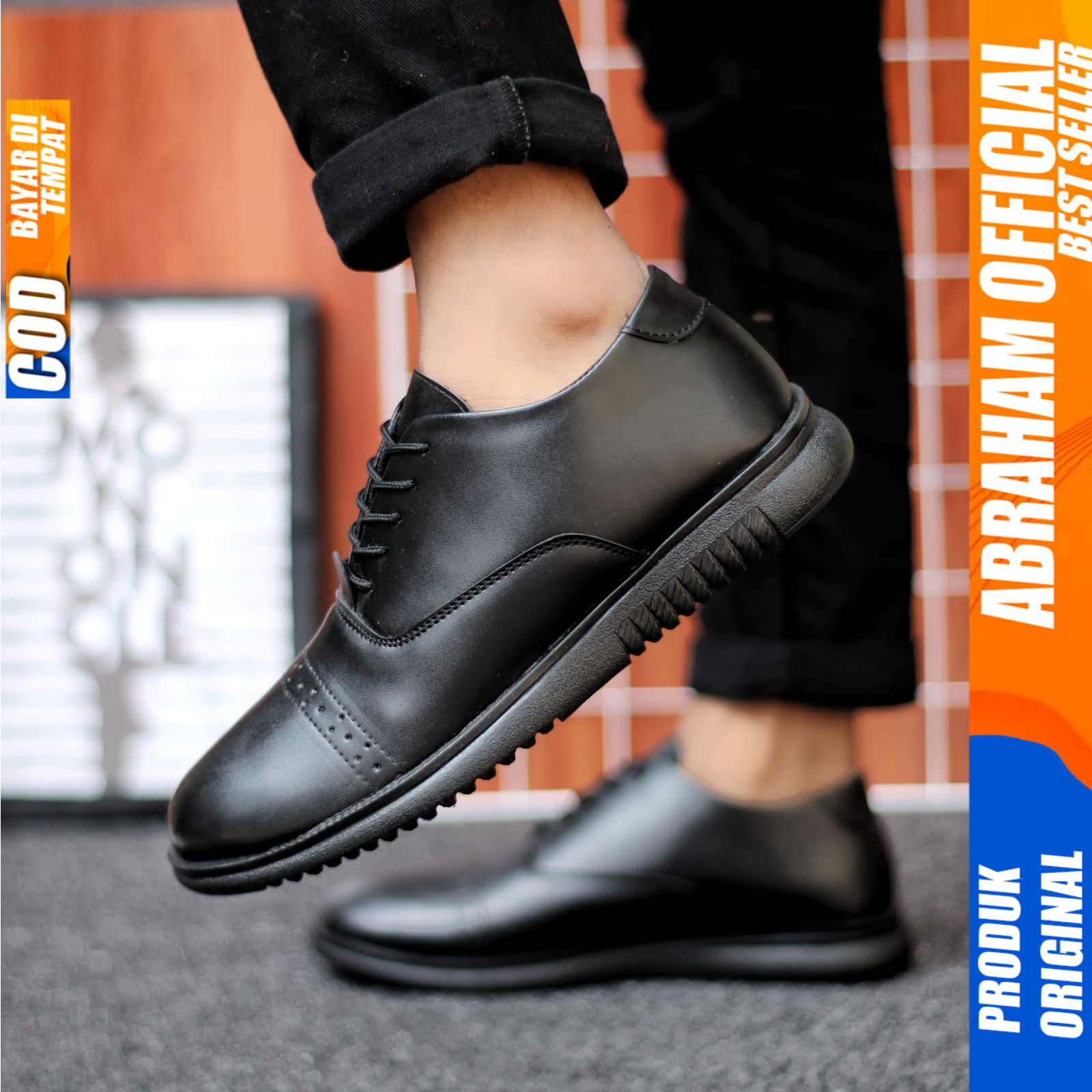 Sepatu Pantofel Formal Pria Tali Hitam Casual Kulit Kerja Pria Abraham