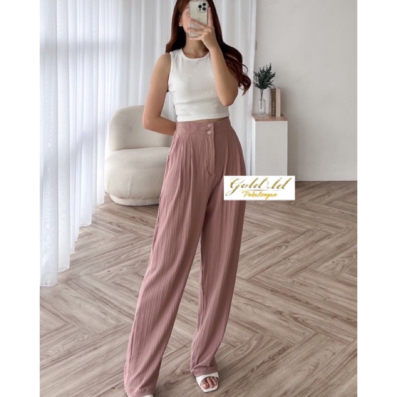 Jennie Knit Pants Celana kulot higwaist Knit Kancing 2 Celana Knit Wanita Knit Jennie Knit Pants Cullote