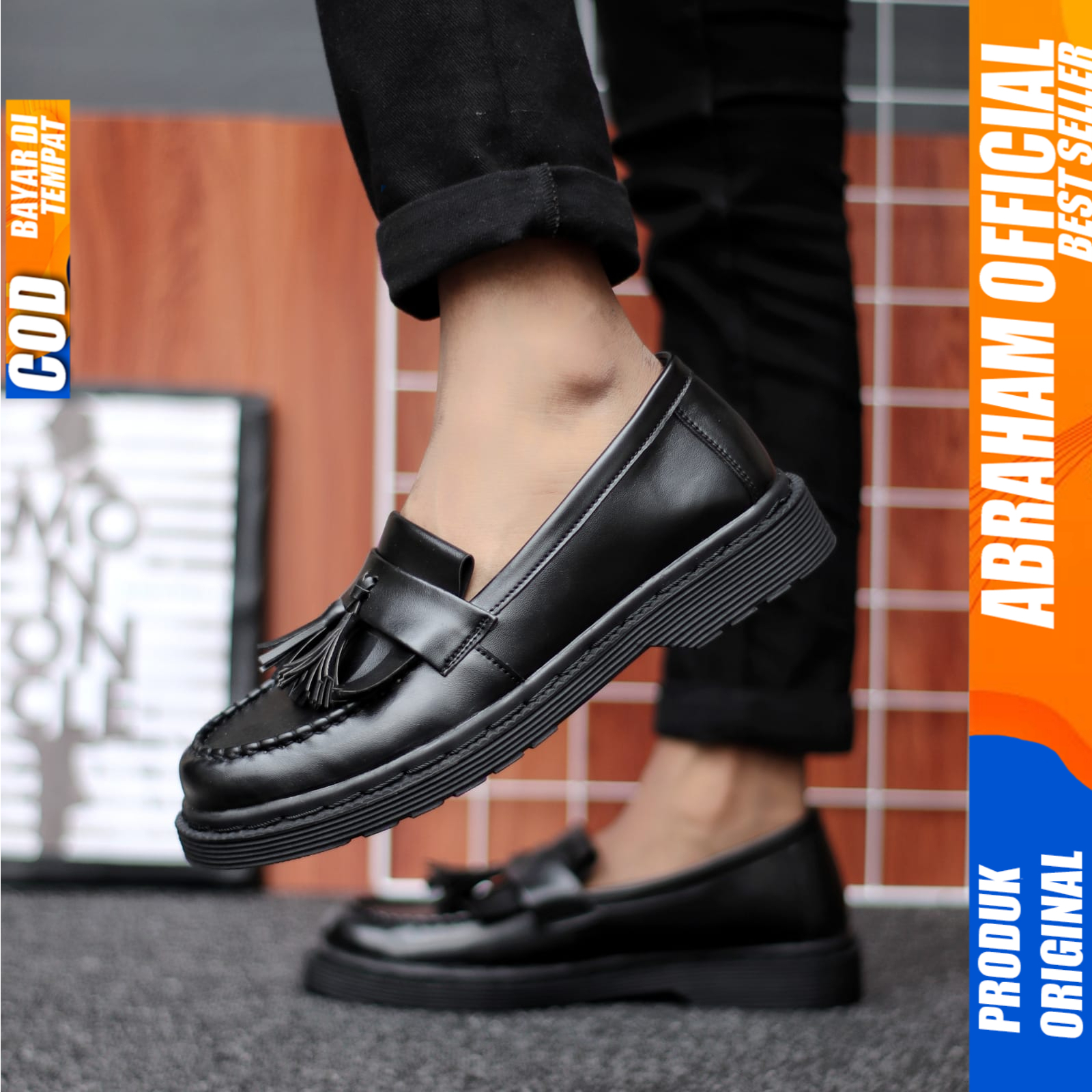 Sepatu Pria Loafers Docmart Formal Pantofel Kerja Pria Hitam Abraham