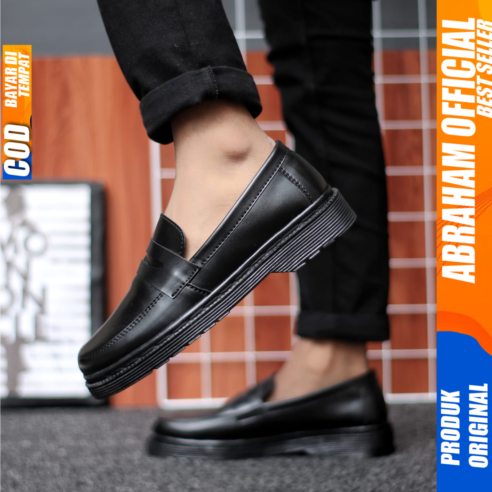 Sepatu Pria Docmart Loafers Formal Pantofel Casual Kulit Kerja Hitam Abraham