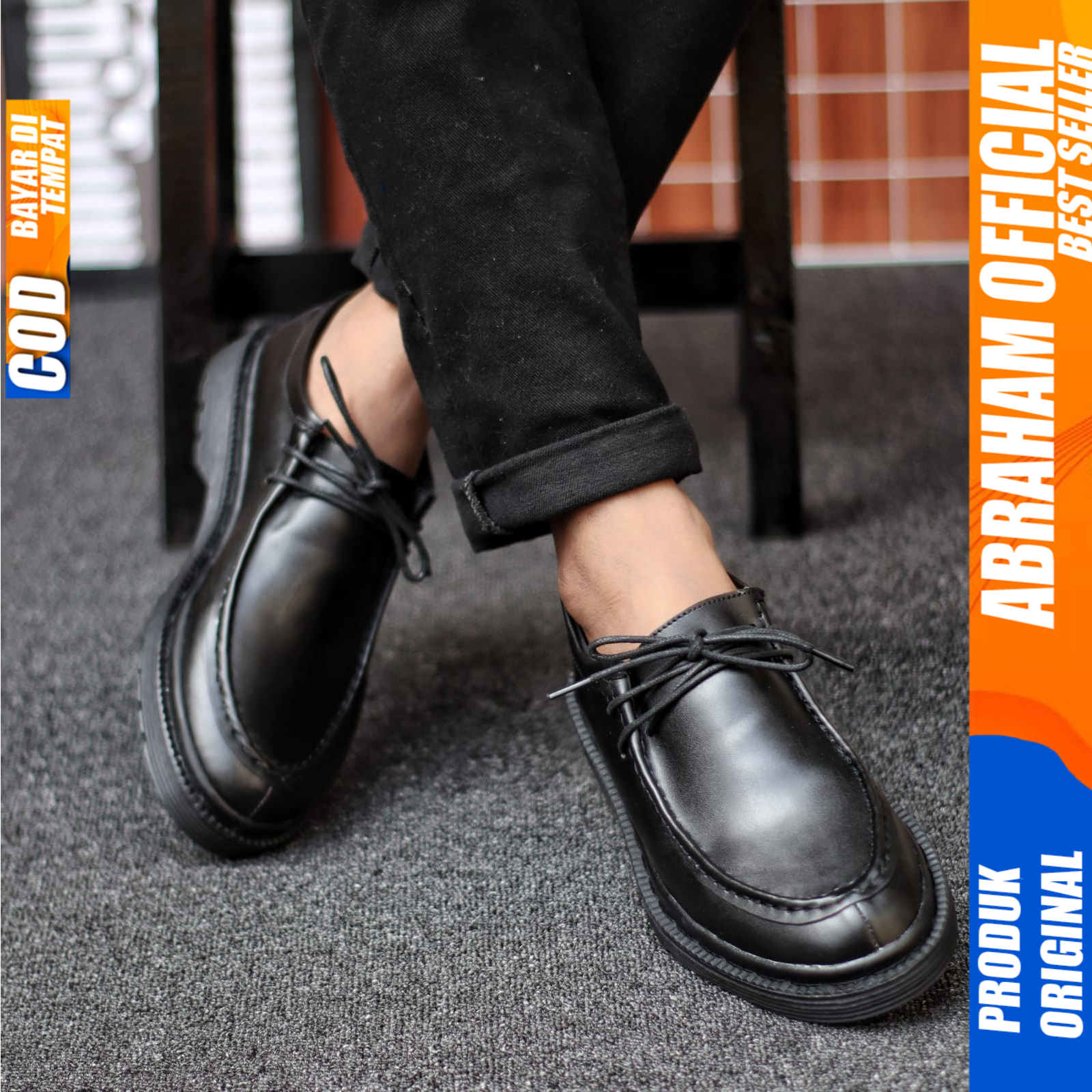 Sepatu Pria Casual Formal Pantofel Chuncky Kerja Pria Hitam