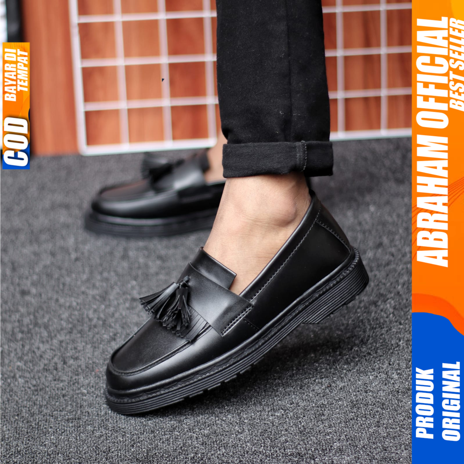 Sepatu Loafers Docmart Formal Pria Casual Kulit Kerja Hitam Abraham