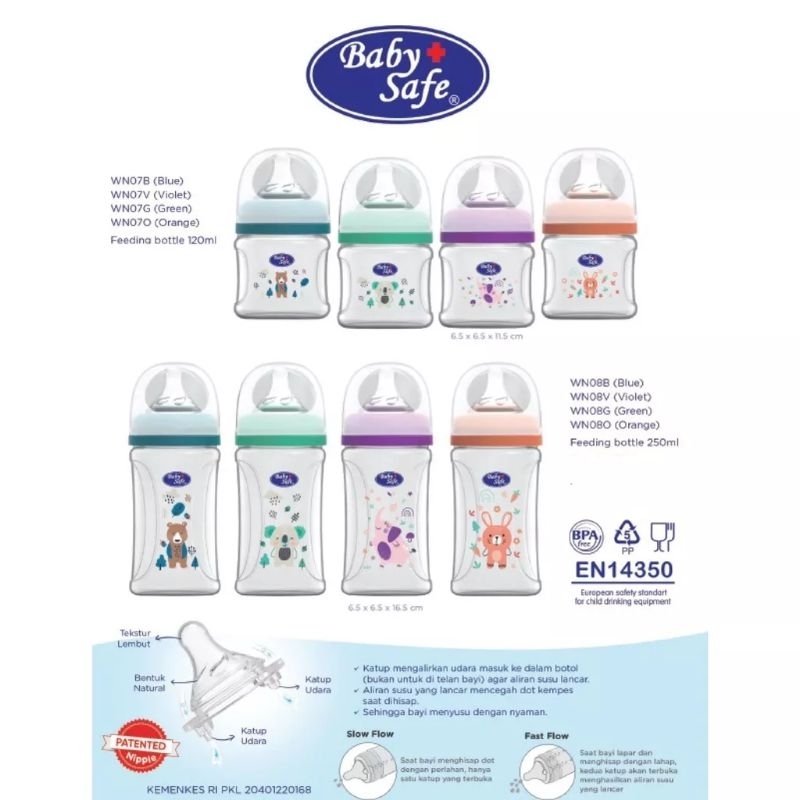 Baby Safe Botol Susu Wide Neck 120ml 250ml WN07 WN08 Dot Bayi