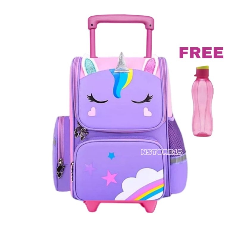 Troli Anak Sd Tas Unicorn Karakter Ransel Dorong Anak Perempuan Free Botol Minum