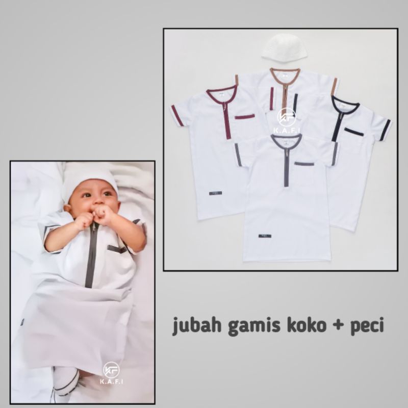 Koko jubah gamis bayi aqiqah/jubah bayi Newborn laki laki/Koko jubah gamis anak  0-2 tahun bonus peci