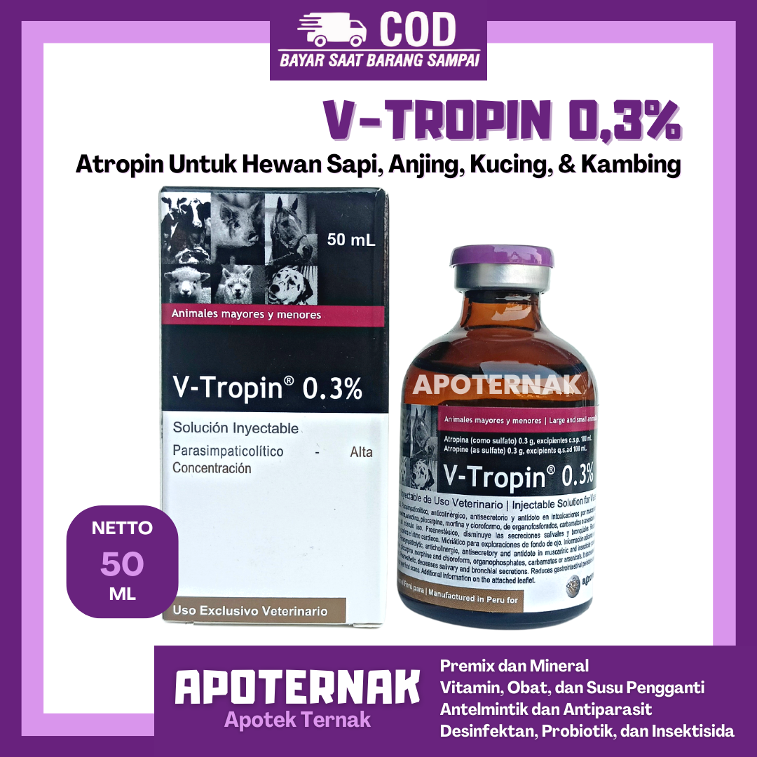 V TROPIN 0.3% 50 ml | ATROPIN Hewan Sapi Anjing Kucing Kambing | Vitropin Vtropin V-Tropin