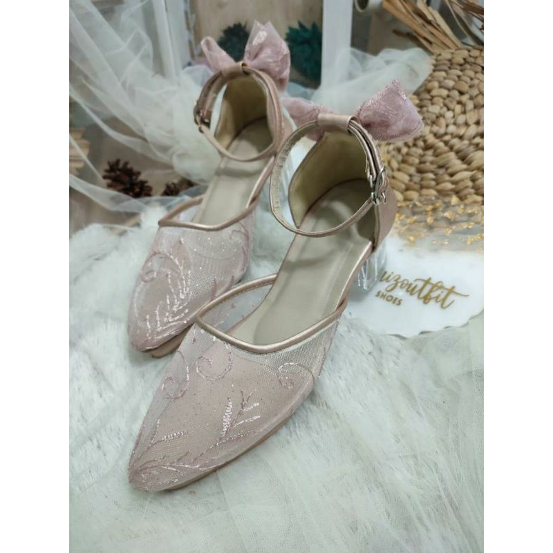 Sepatu wedding Cantik Rosegold Valia 5cm kaca