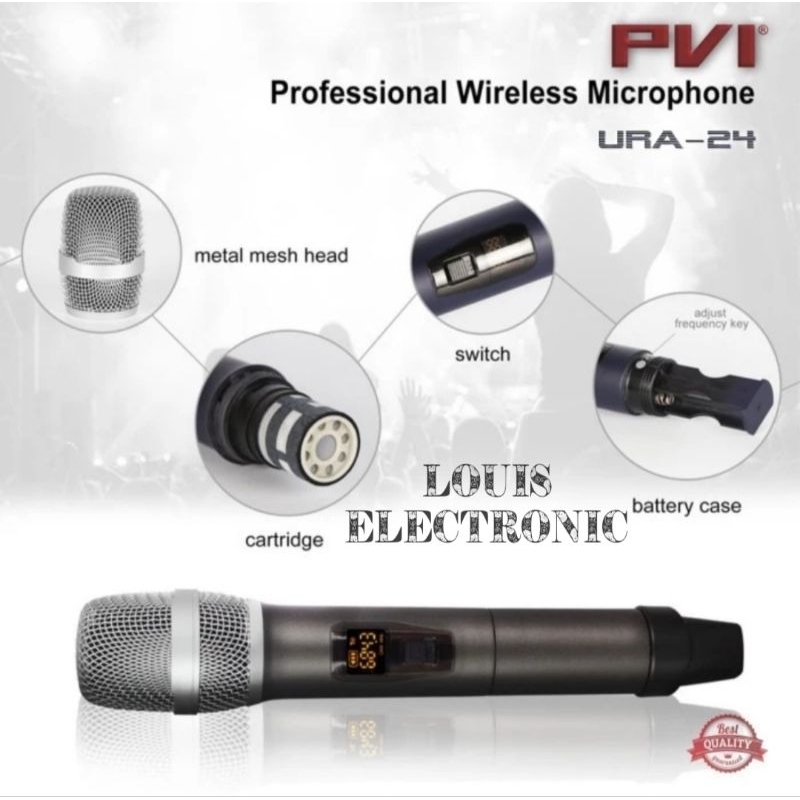 Mic Microphone Wireless PVI URA24 URA-24 URA 24 4 Mic Handle Kualitas Bagus