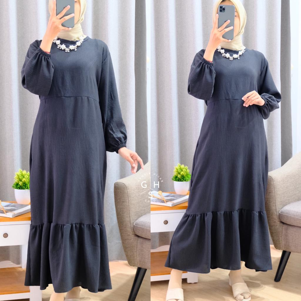 (AMD) GAMIS MIDI HANNY DRESS DUYUNG ATASAN WANITA CRINCLE AIRFLOW