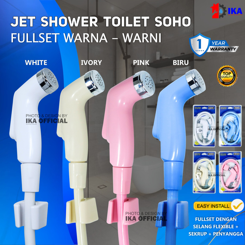 Jet Shower Cebok Toilet Bidet Warna - 1/2 Inch - High Quality / Shower Cebok Jet Shower Shower toilet Bidet Semprotan air Spray Closet / wc Semprotan pistol pancuran selang air pembersih otomatis on off