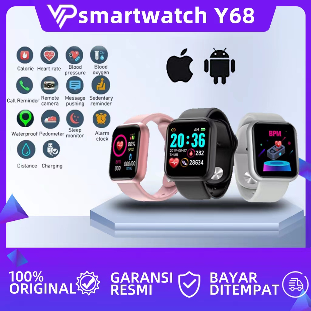 VIP COD SmartWatch Y68 MACARON Sport Tahan Air Bluetooth Smart Watch Pelacak Kebugaran Gelang Pedome
