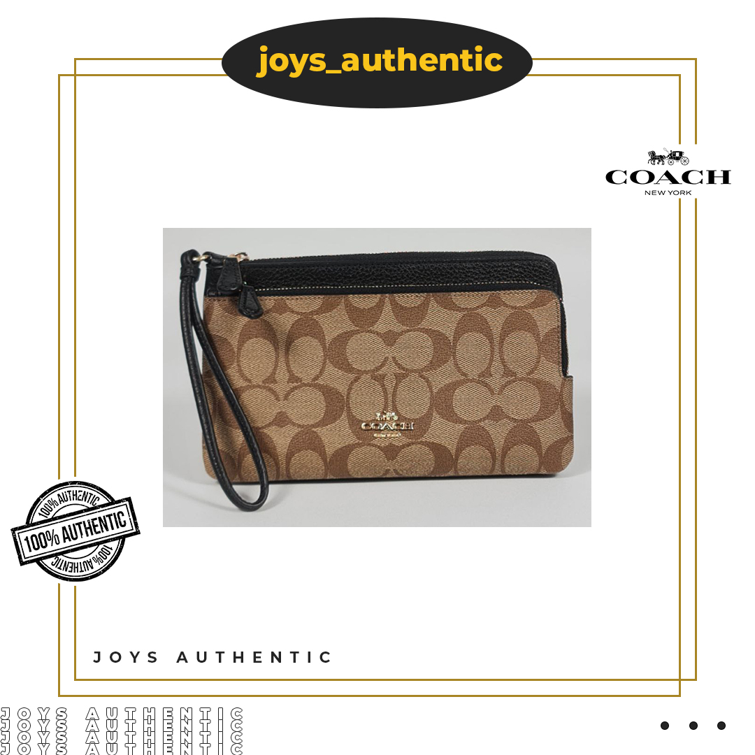 Dompet Wanita Coach C3576 Double Zip LG Wrislet Khaki Hitam Black Women Wallet Authentic Original