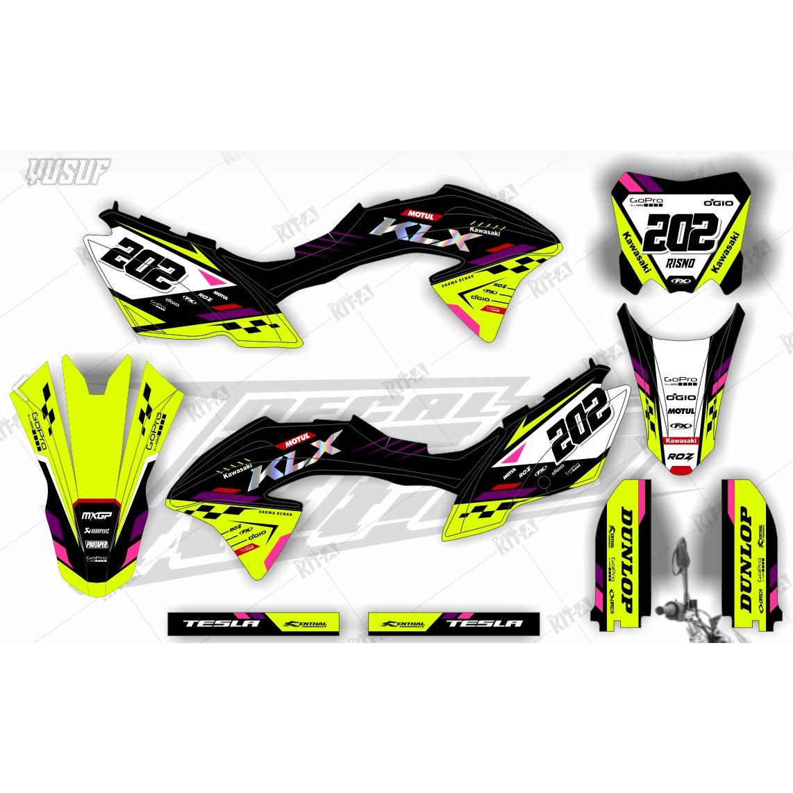 Decal Stiker Motor KLX BF MOTIF GARIS RACING PUTIH BIRU OREN D-A3-460