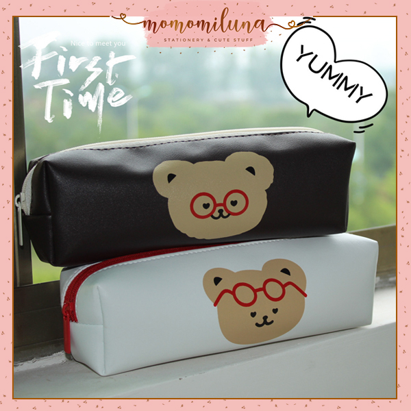 

Kotak pensil tempat pensil glasses bear beruang lucu cute MK1421