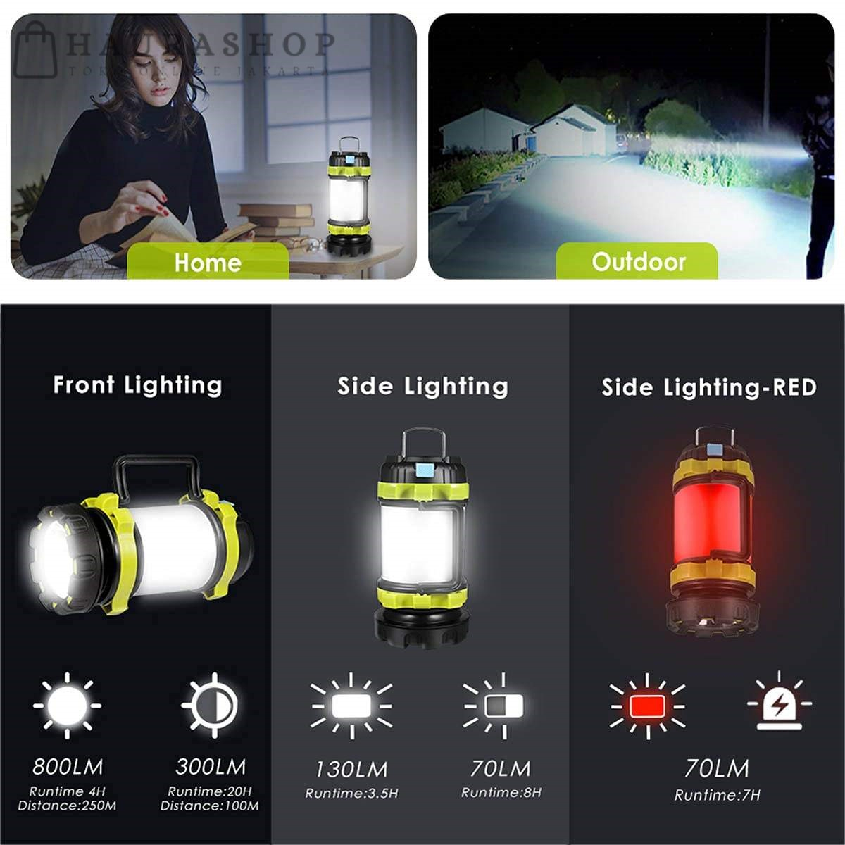 Lampu Senter Lentera 2 In 1 Solar Panel Camping Portable USB Recharge