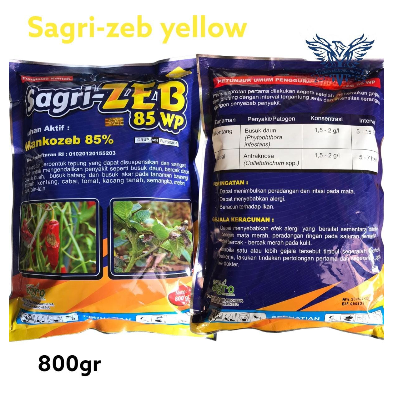 Sagrizeb Sagri zeb Kuning 85WP 800gr Mankozeb 85 WP Fungisida Pengendali Busuk Pada Tanaman DITHANE/YOOZEB