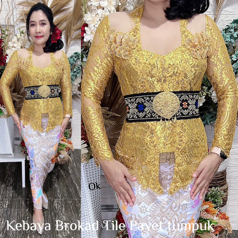 kebaya brokad tile payet bunga tumpuk metalic