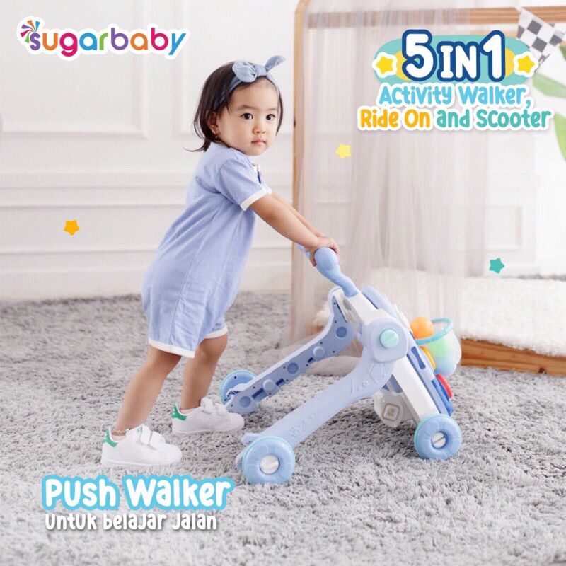 SUGARBABY 5 in 1 Activity Walker Ride On and Scooter/Push Walker sugar baby/Mainan belajar berjalan bayi