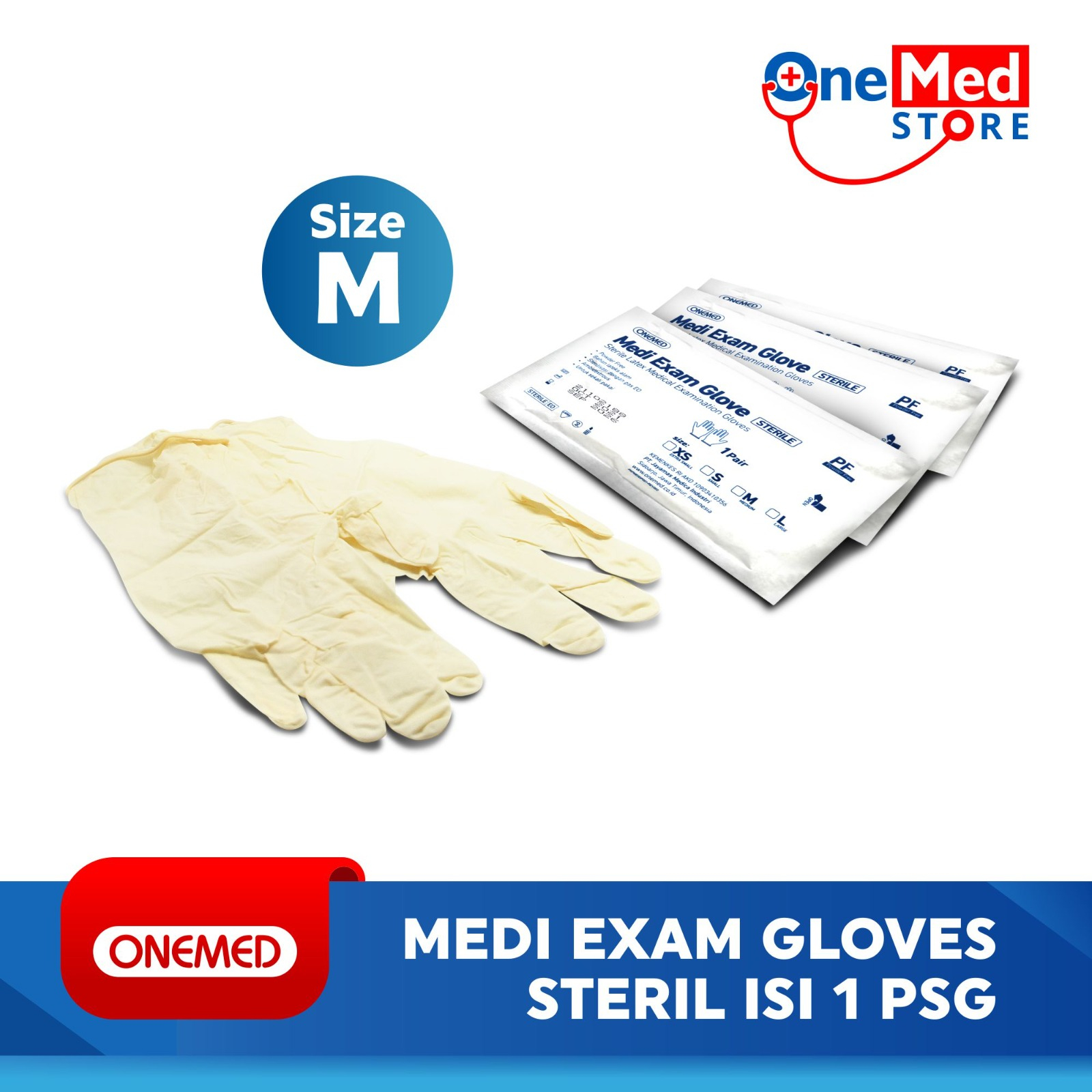 Sarung Tangan Medi Exam Glove Sterile OneMed 1 Pasang Size M