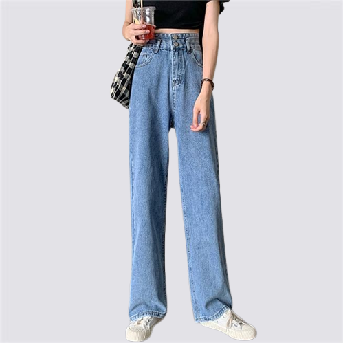 XIAOZHAINV Celana Jens Wanita Korean Style Highwaist Straight Wanita