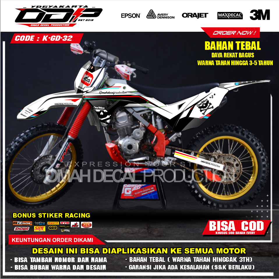 DECAL GORDON FULL BODY AKSESORIS VARIASI STICKER MOTOR KAWASAI KLX GORDONS DEKAL MOTIF SUPERMOTO STI